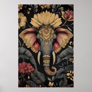 Elefant Blumenkunst Druck – Vintage indisches Desi Poster
