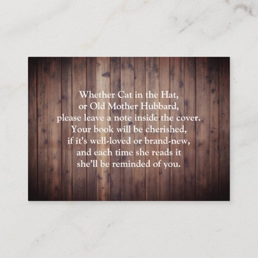 Elefant bringen ein Buch rustikale Babydusche Begleitkarte (Rückseite)