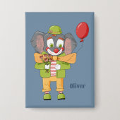 Elefant Clown Kind Blau Rechteckiger Button (Vorderseite)