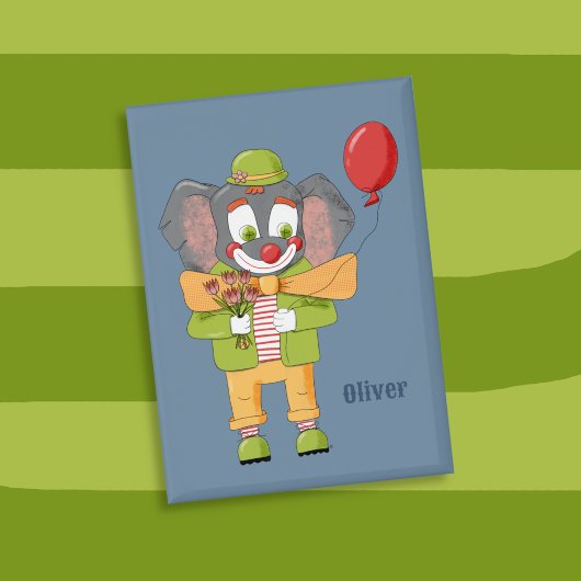 Elefant Clown Kind Blau Rechteckiger Button