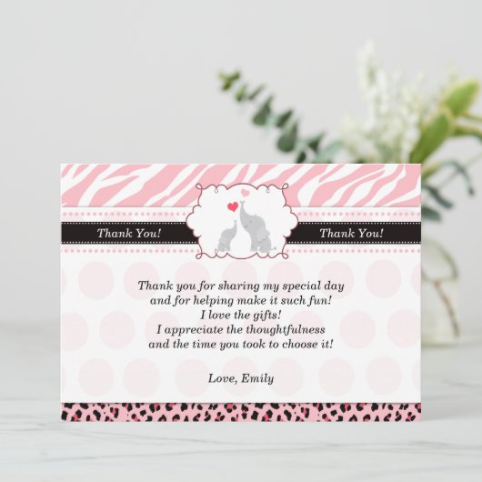 Elefant danken Ihnen, rosa schwarzen Zebra zu Dankeskarte (Stehend Vorderseite)