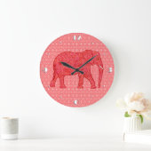 Elefant der Blume - tiefrot und Korallen Große Wanduhr (Zuhause)