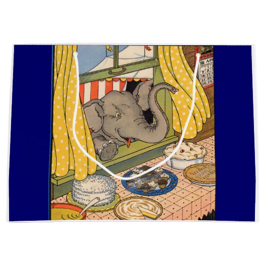 Elefant, der durch das Fenster den Kopf stößt Große Geschenktüte (Vorderseite)
