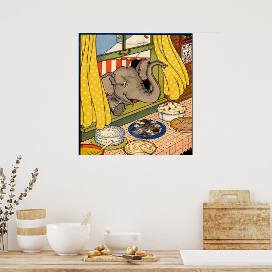 Elefant, der durch das Fenster den Kopf stößt Poster (Küche)