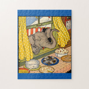 Elefant, der durch das Fenster den Kopf stößt Puzzle