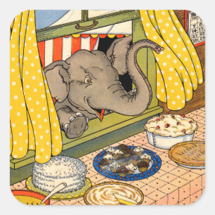 Elefant, der durch das Fenster den Kopf stößt Quadratischer Aufkleber