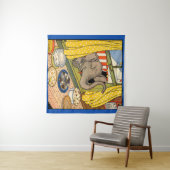 Elefant, der durch das Fenster den Kopf stößt Wandteppich (Beispiel (Horizontal))