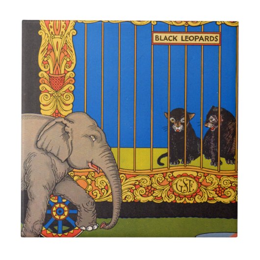 Elefant, der durch den schwarzen Leopardenkäfig sp Fliese (Vorderseite)