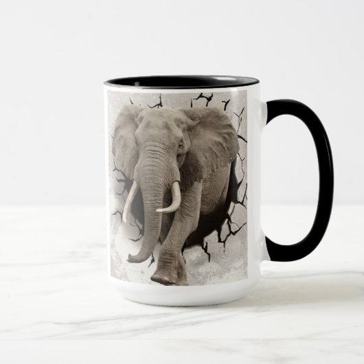 Elefant, der durch die Mauer bricht Tasse (Rechts)