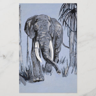 Elefant, der durch die waldreiche Savanne in Blau Briefpapier
