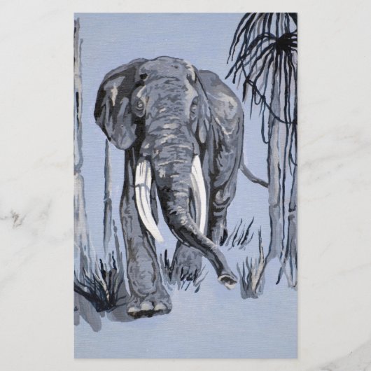 Elefant, der durch die waldreiche Savanne in Blau Briefpapier (Vorderseite)