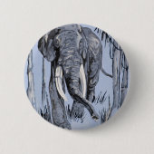 Elefant, der durch die waldreiche Savanne in Blau  Button (Vorderseite)