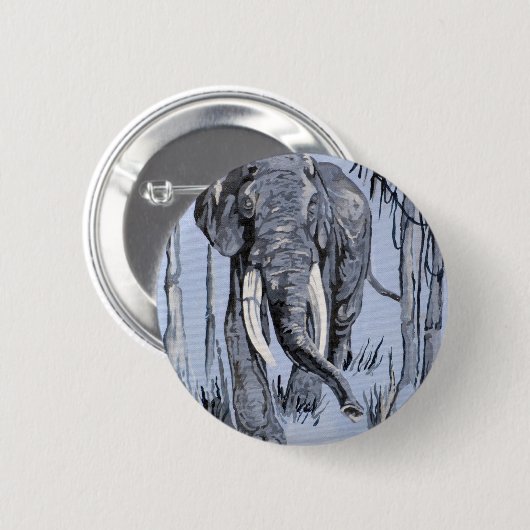 Elefant, der durch die waldreiche Savanne in Blau  Button (Vorne & Hinten)