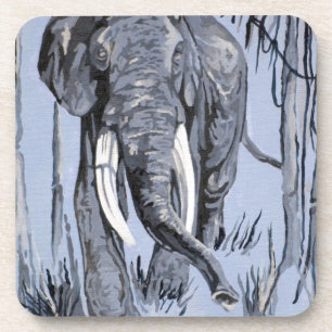 Elefant, der durch die waldreiche Savanne in Blau Getränkeuntersetzer