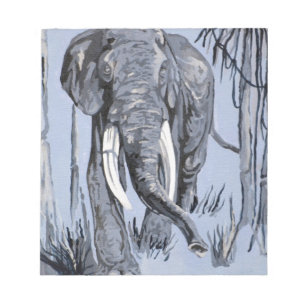 Elefant, der durch die waldreiche Savanne in Blau Notizblock