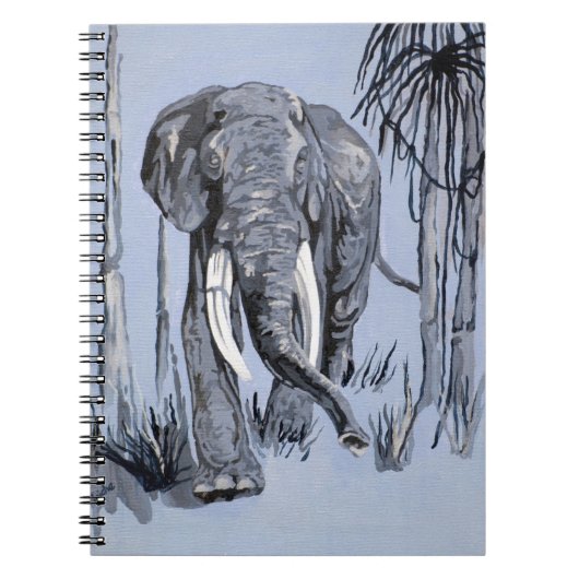 Elefant, der durch die waldreiche Savanne in Blau  Notizblock (Vorderseite)