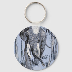 Elefant, der durch die waldreiche Savanne in Blau  Schlüsselanhänger