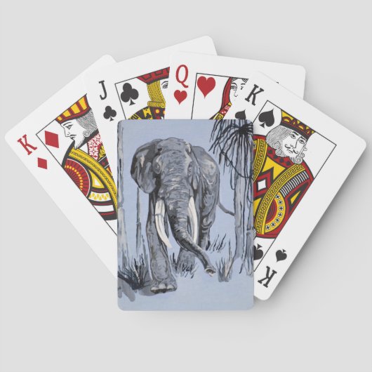 Elefant, der durch die waldreiche Savanne in Blau Spielkarten (Rückseite)