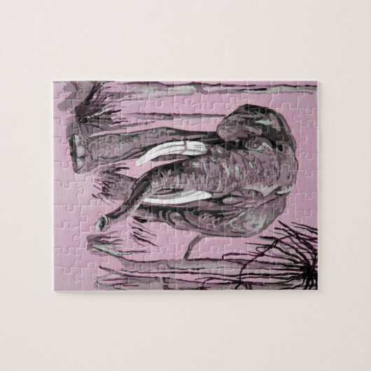 Elefant, der durch die waldreiche Savanne in Rosa Puzzle (Horizontal)