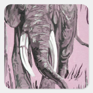 Elefant, der durch die waldreiche Savanne in Rosa Quadratischer Aufkleber