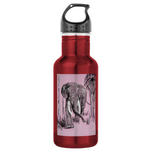 Elefant, der durch die waldreiche Savanne in Rosa Trinkflasche
