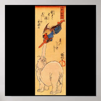 Elefant, der einen fliegenden Tengu fängt. Circa 1 Poster