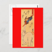 Elefant, der einen fliegenden Tengu fängt. Circa 1 Postkarte (Vorne/Hinten)