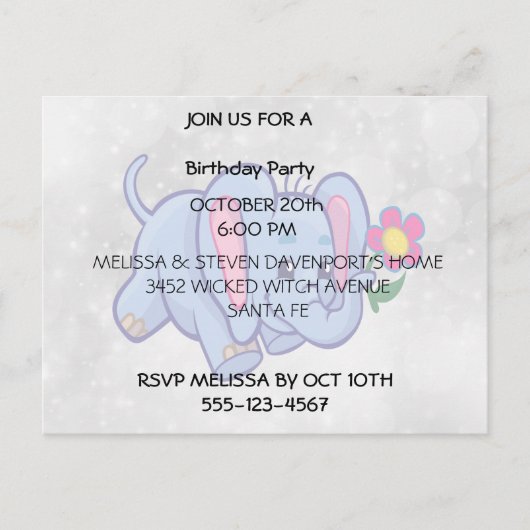 Elefant des niedlichen Cartoon Einladungspostkarte (Vorderseite)