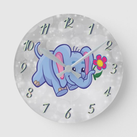 Elefant des niedlichen Cartoon Runde Wanduhr (Vorderseite)