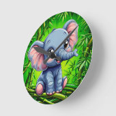 Elefant des niedlichen Cartoon Runde Wanduhr (Winkel)