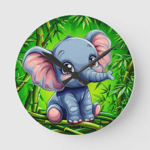 Elefant des niedlichen Cartoon Runde Wanduhr