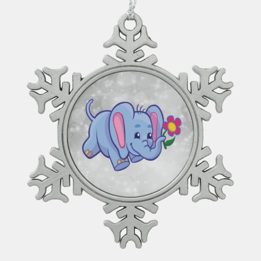 Elefant des niedlichen Cartoon Schneeflocken Zinn-Ornament (Vorderseite)