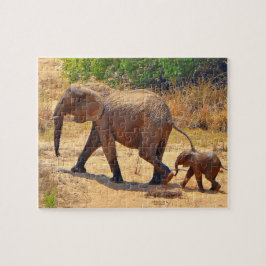 Elefant des Säuglings nach seiner Mutter, Südafrik Puzzle