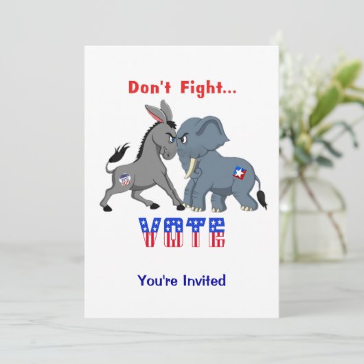 Elefant & Donkey-ARGUING: Kämpfe keine Abstimmung Einladung (Stehend Vorderseite)