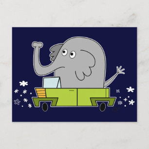 Elefant Driving a Car - PostCard Postkarte