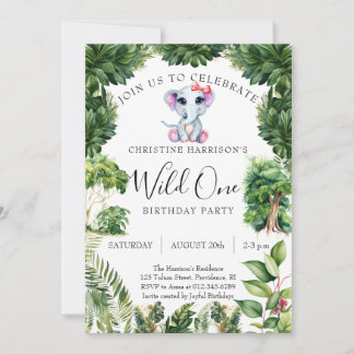 Elefant Dschungel Wild One Mädchen 1. Geburtstag Einladung