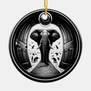 Elefant durch die Tür des Peephole Fisheye Keramik Ornament