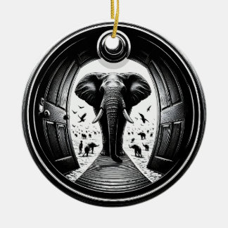 Elefant durch die Tür des Peephole | Fisheye Keramik Ornament