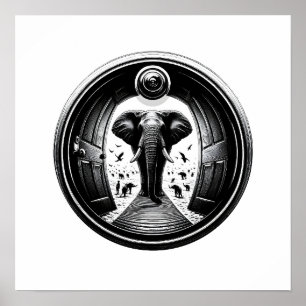 Elefant durch die Tür des Peephole   Fisheye Poster