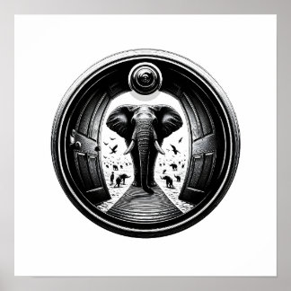 Elefant durch die Tür des Peephole | Fisheye Poster