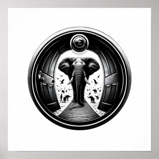 Elefant durch die Tür des Peephole | Fisheye Poster (Vorne)