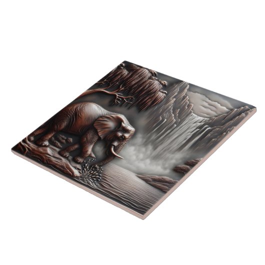 Elefant durch Wasserfall in begehter Not Fliese (Seite)