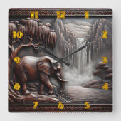 Elefant durch Wasserfall in begehter Not Quadratische Wanduhr (Vorderseite)