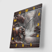 Elefant durch Wasserfall in begehter Not Quadratische Wanduhr (Winkel)