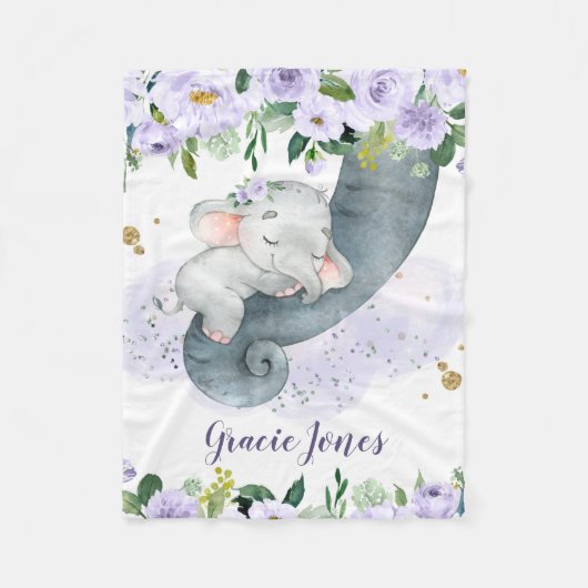 Elefant eines Mädchens mit Soft Lavender Blume Bab Fleecedecke (Vorderseite)