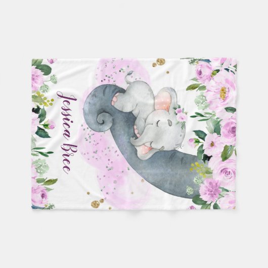 Elefant eines Mädchens mit weich rosa Blume Fleecedecke (Vorderseite (Horizontal))