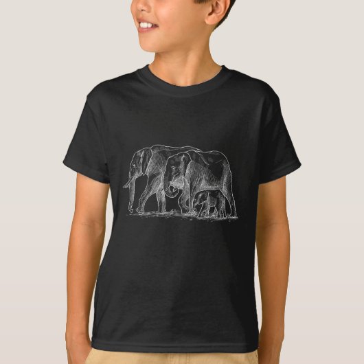 Elefant Family Sketch Niedlich Safari Tiere T-Shirt (Vorderseite)
