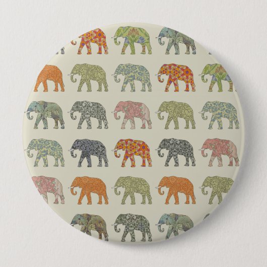 Elefant Farbige Tier Muster Modern Button (Vorderseite)