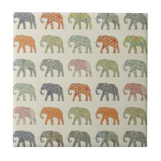 Elefant Farbige Tier Muster Modern Fliese (Vorderseite)