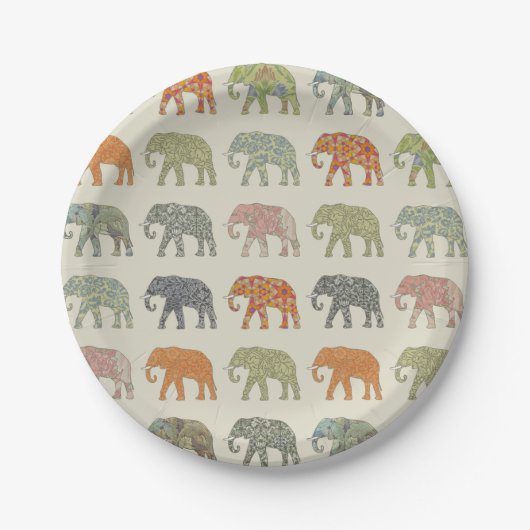 Elefant Farbige Tier Muster Modern Pappteller (Vorderseite)